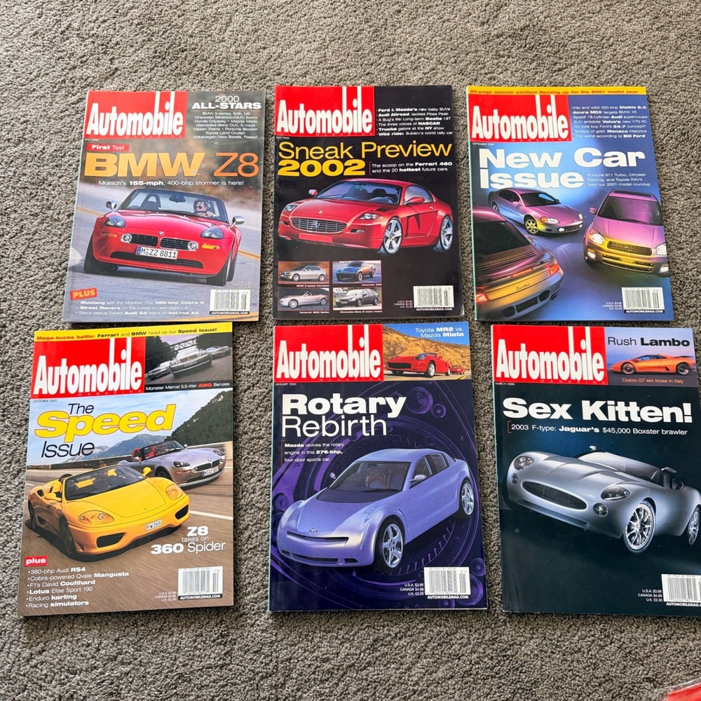 Lot of 6 Vintage Automobile Magazine Issues 2000 BMW Z8 Ferrari 360 Spider